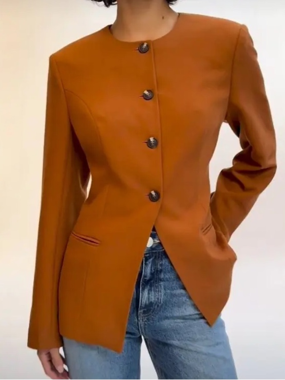 ALIGNE Daphne Waisted Blazer Cognac Brown Collarless US 14